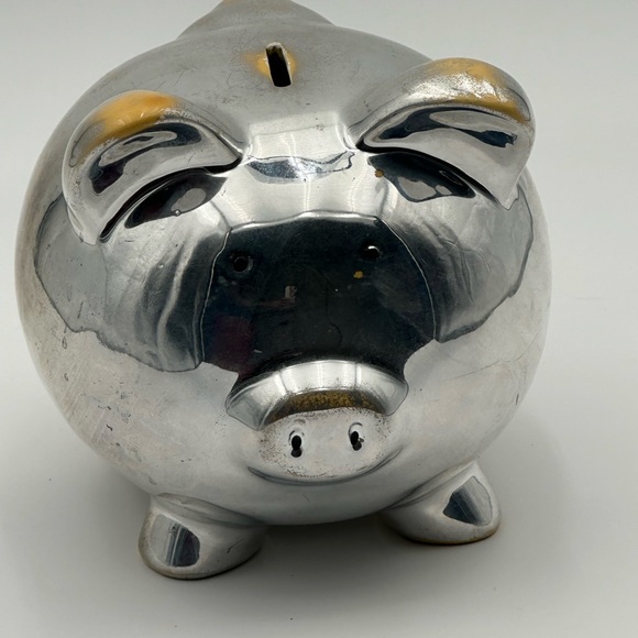 Chrome  Metal: Ceramic Weekend Piggy Coin Bank 8x7” - Picture 2 of 6